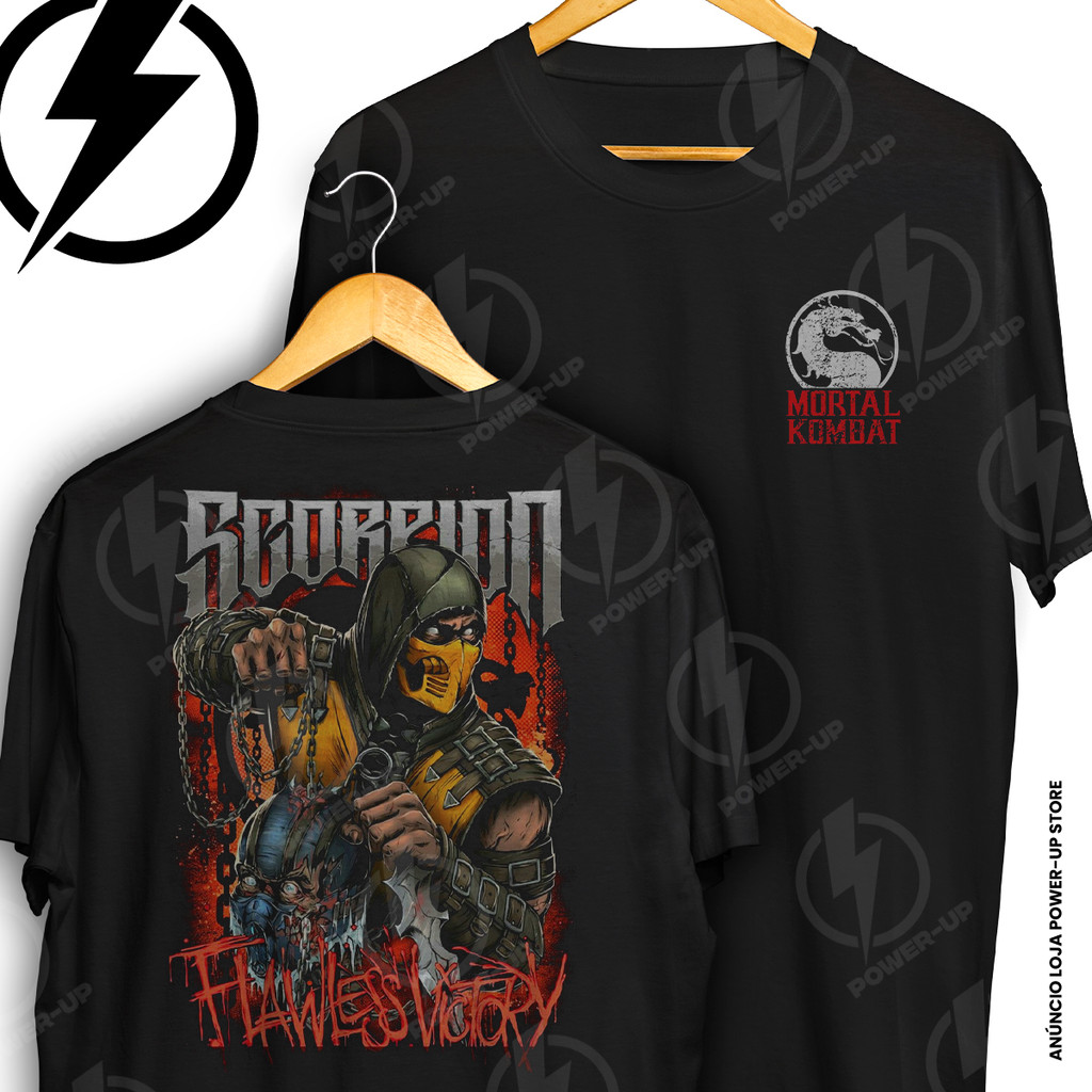 Camiseta Scorpion Mortal Kombat Game Ninja Frente E Verso Blusa Camisa 100% Algodão