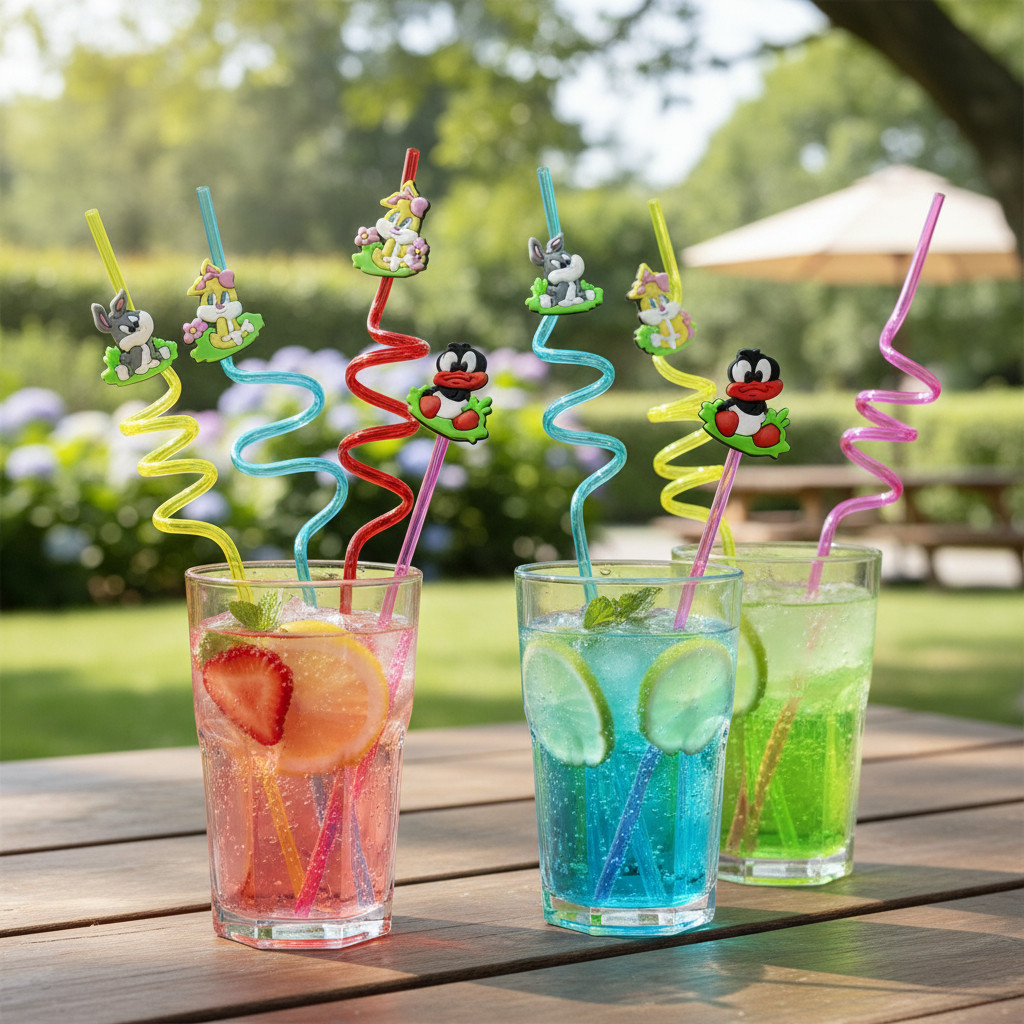 Canudinho Acrilico Baby Lune Tunes 6 Peças Patolino Lola Pernal  lembrancinha 