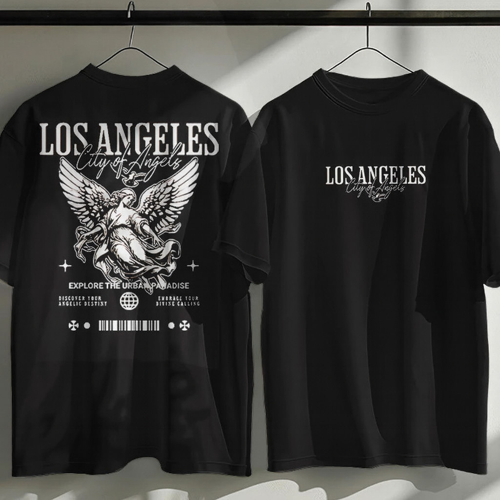 Camiseta Streetwear Angel Los Angeles Oversized Algodão Premium Não Encolhe