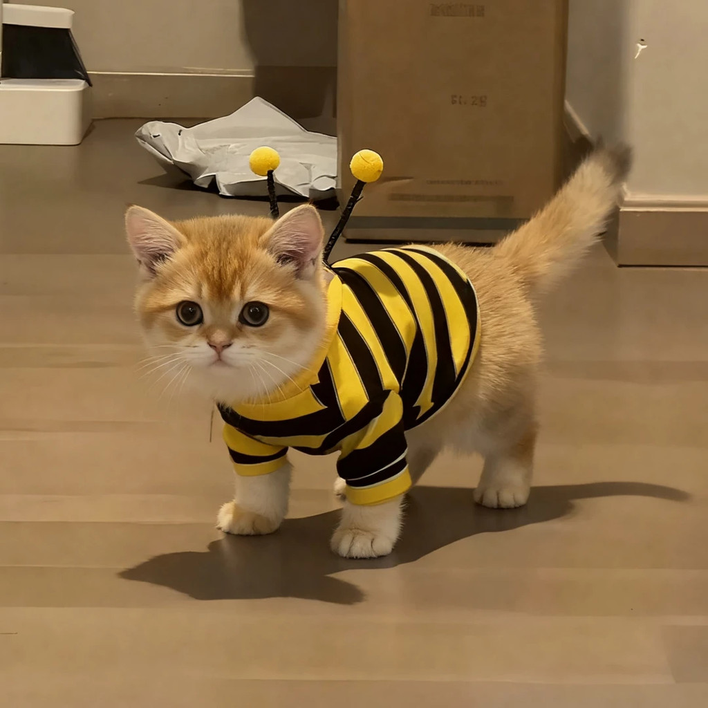 Pequena abelha roupas de gato outono inverno roupas ouro gradiente prata gradiente laranja gato de pés curtos moletom de