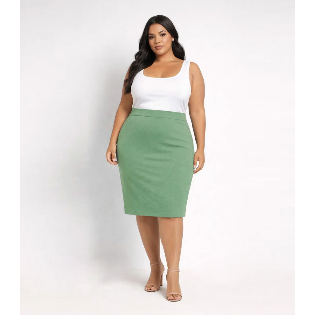 Saia Feminina Plus Size Em Bengaline Renaluci Verde em Oferta na Shopee