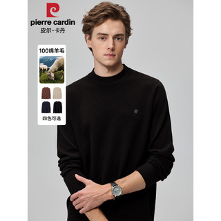 [100% lã de ovelha] Pierre Cardan suéter preto de gola média masculino 2025 outono suéter grosso de meia gola alta