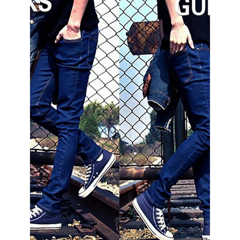 Calças de brim masculinas quatro estações estilo calças magras azul calças retas casuais calças de tornozelo na moda mag