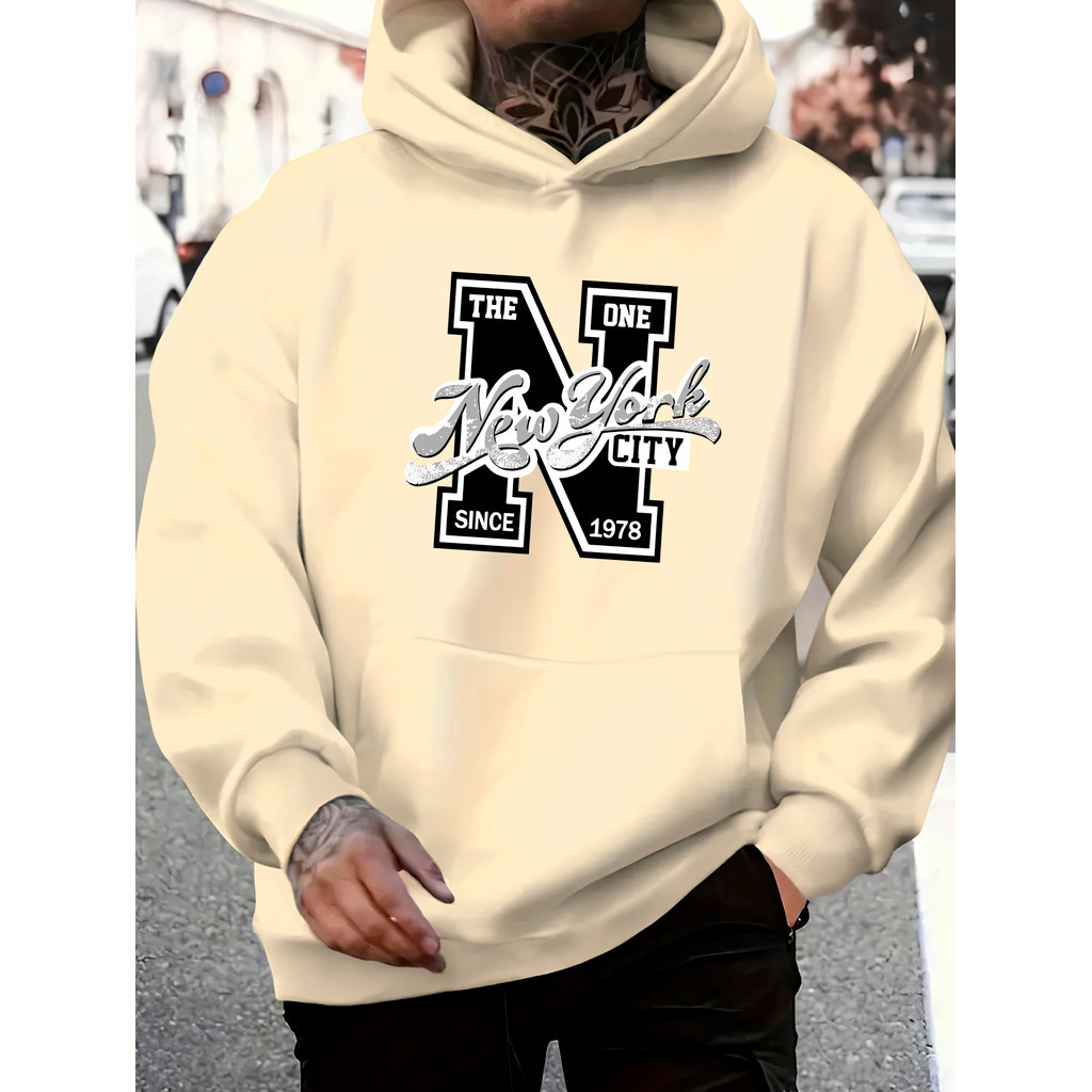 Blusa de Frio Moletom Masculino Estampado New York Algodão Unissex Moletom Canguru Flanelado