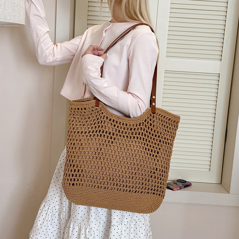 Bolsa de crochê de praia tecida à mão para férias à beira mar bolsa de grande capacidade extra grand em Oferta na Shopee