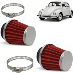 Kit Filtro Ar Esportivo Lavável Fusca Com 2 Carburador Com Tampa Inox 2 Peças