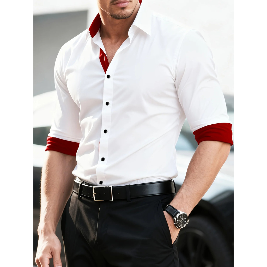 Camisa Masculina Nova Cor Sólida Manga Longa Inteligente Casual Preto Elástico Camisas De Negócios Masculinas YXKJ