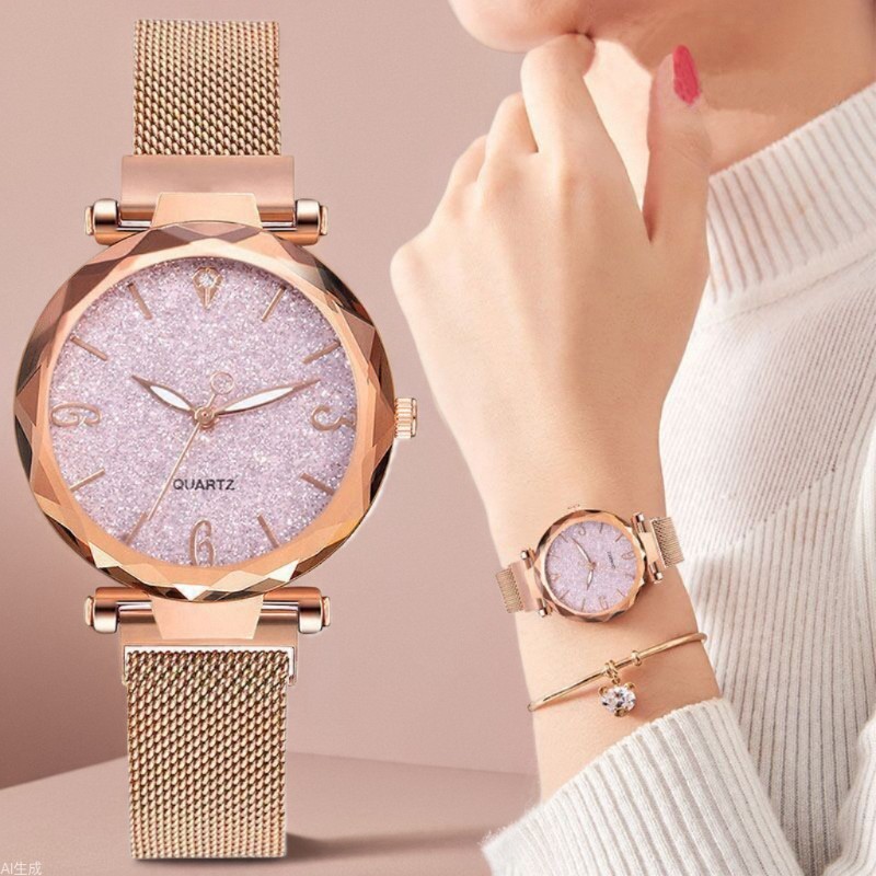 Céu estrelado relógio senhoras relógio de quartzo preguiçoso ímã cinta ímã relógio versão coreana estilo fresco relógio 