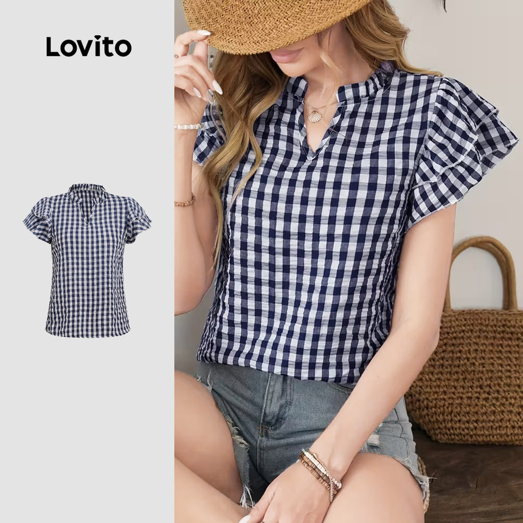 Lovito Blusa Casual com Babado Estilo Versátil para Primavera/verão para mulheres L184ED957