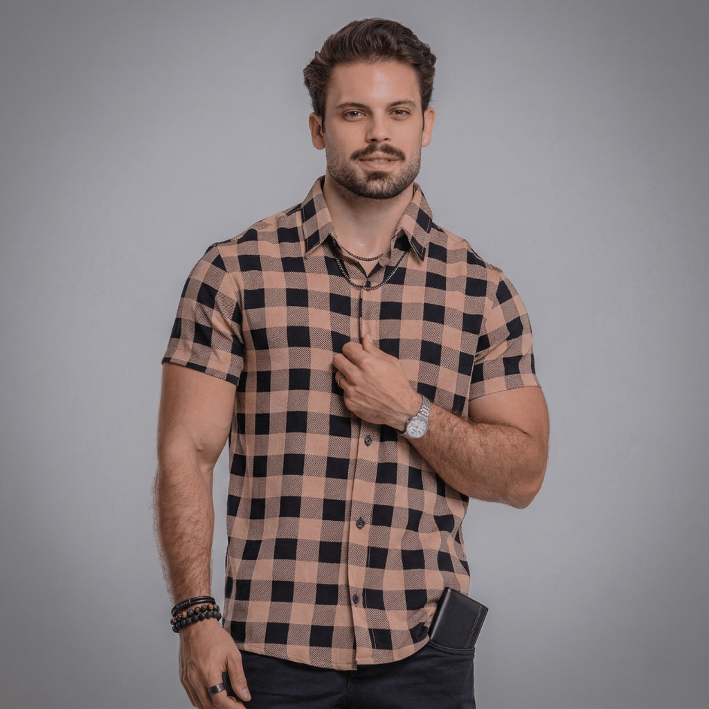 Camisa Xadrez Masculina Manga Curta Viscose Colorida Quadriculada Festa Junina Premium Diversas Cores