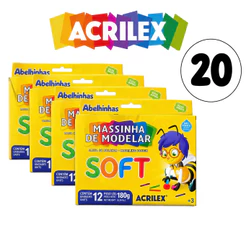 Kit 20 Caixas Massinha De Modelar Acrilex Soft 12 Cores