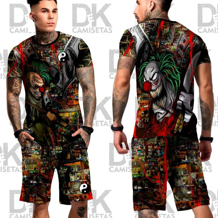 kit Camiseta E shorts Com Bolso Lateral favela Palhaço Tio Scrooge Milionário Town Tony Country