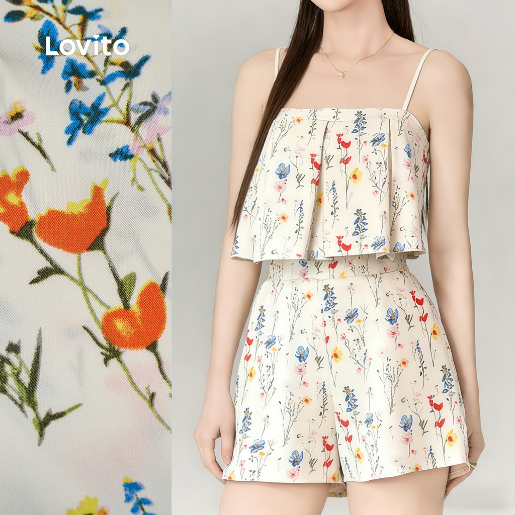 Lovito Macacão Elegante Falso 2 em 1 Textura Florida Macacão Feminino primavera/verão L190ED529