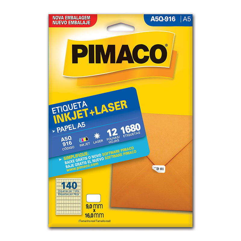 Etiqueta inkjet/laser A5Q916 com 12 folhas Pimaco