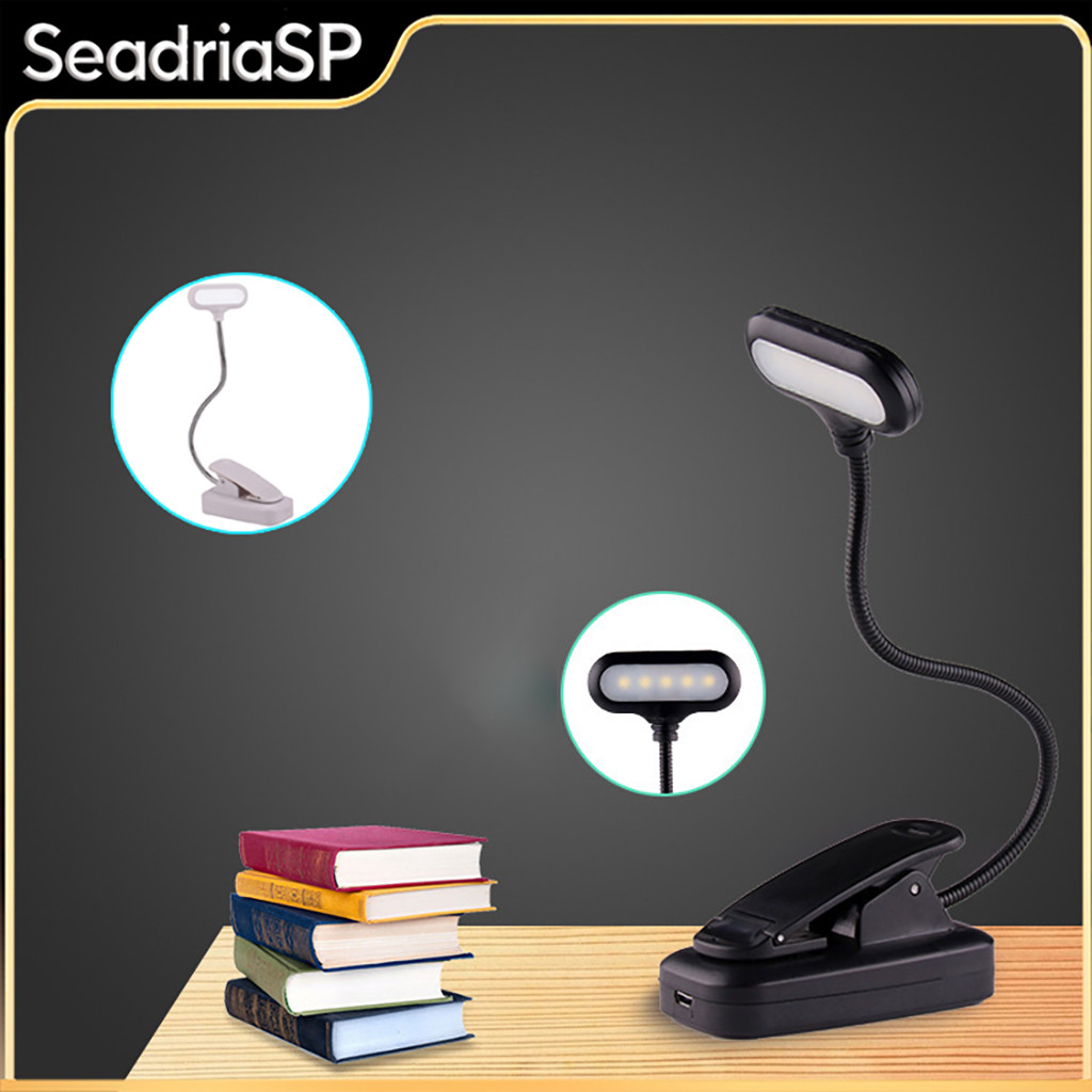Luminária de Leitura com Clipe e Haste Flexível, LED Recarregável para Mesa
