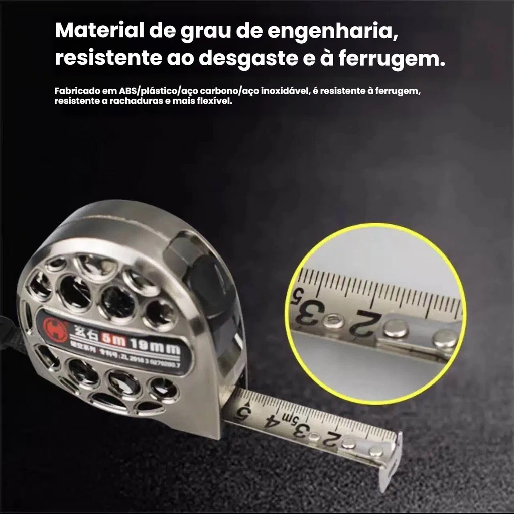 Fita Métrica 5/7.5/10m Profissional Aço Retrátil Auto Lock Medição Precisa