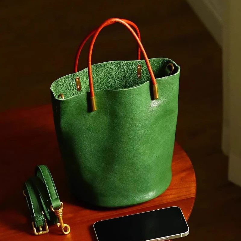 Japonês Verde Balde Saco Moda Bolsa Simples Versátil Couro Do Plutônio Na Nova Feminina Requintado Ferragem Zíper