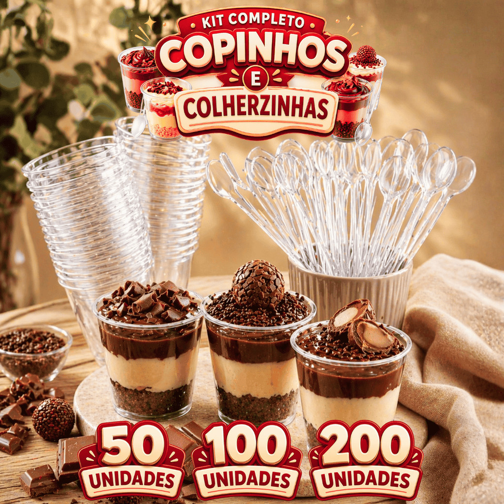 Kit Copinhos de Brigadeiro 25ml com Colherzinhas Acrílicas | Doces, Mousse e Lembrancinhas