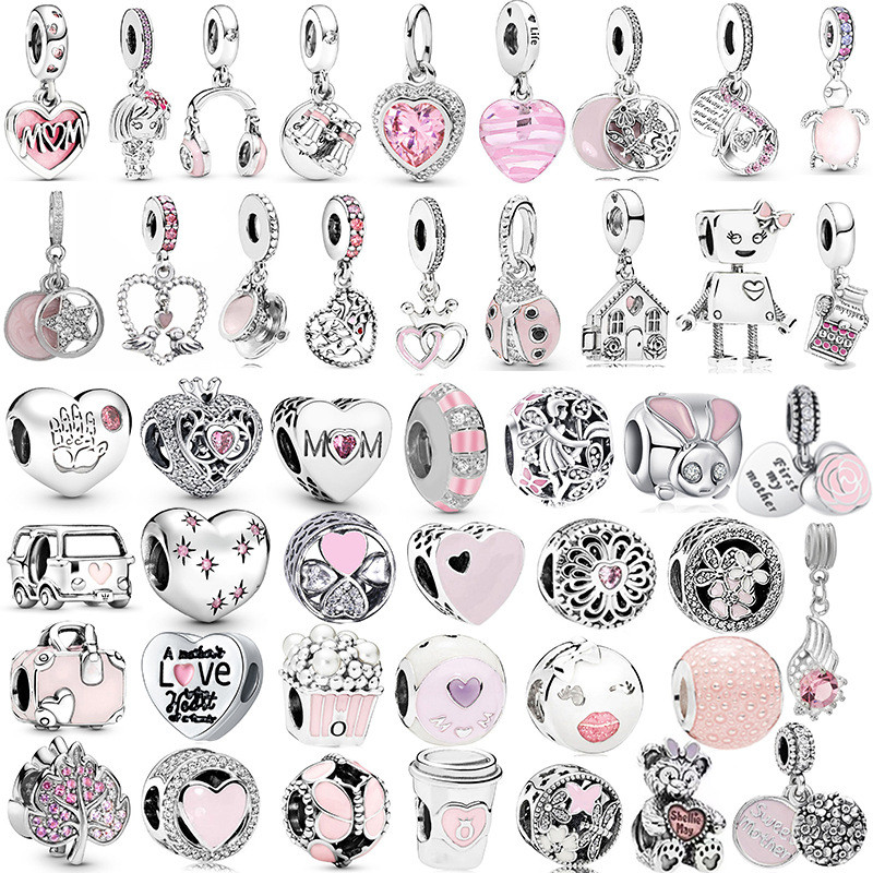 Clássico Rosa Charme Berloque Prata 925 Pingente Fone De Ouvido Bagagem Contas DIY Bela Jóias Pulseira Colar Acessórios