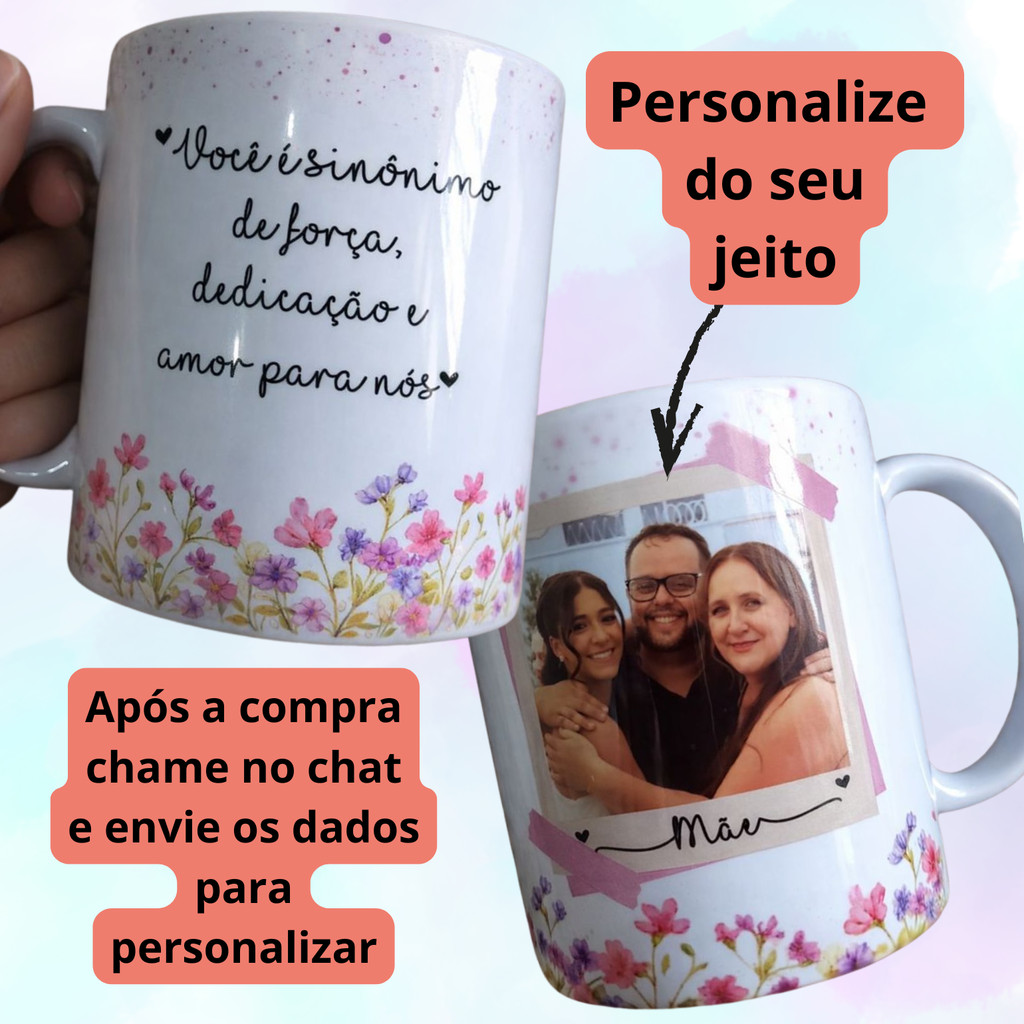 Caneca Xícara Personalizada com Foto e Mensagem | Presente para Aniversário, Dia das Mães Natal