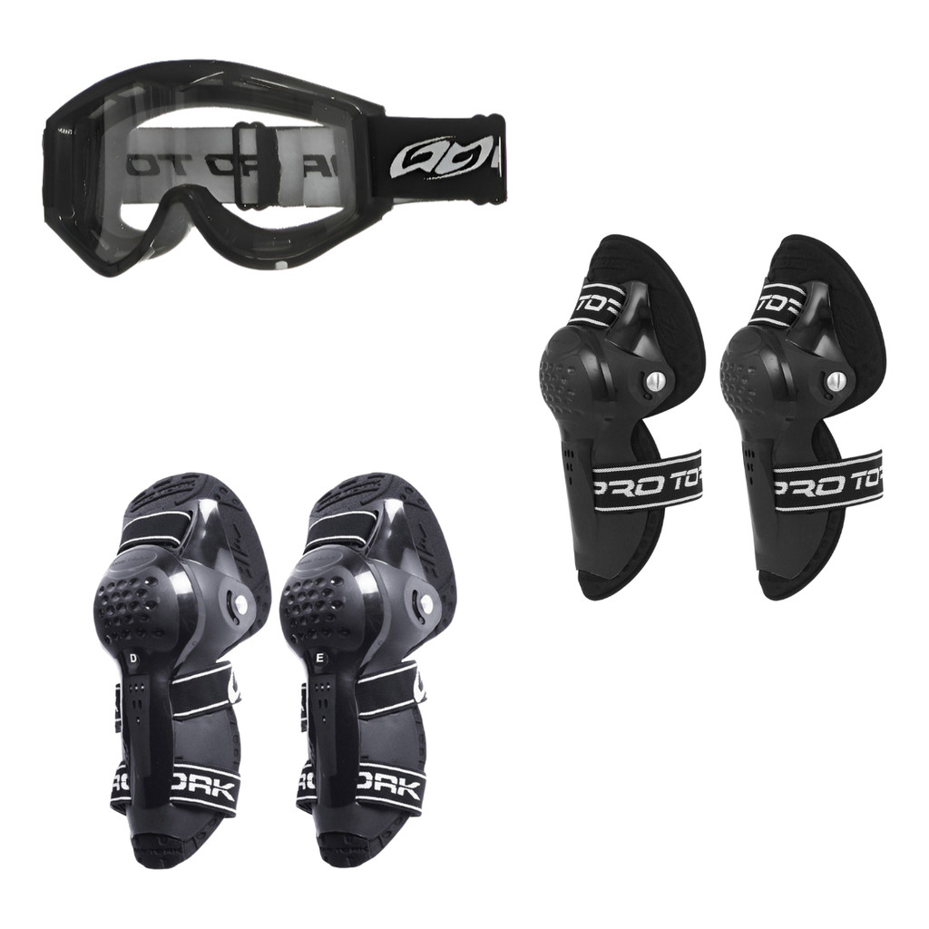 Kit Óculos Cotoveleira Joelheira Articulada Motocross Trilha Enduro Offroad