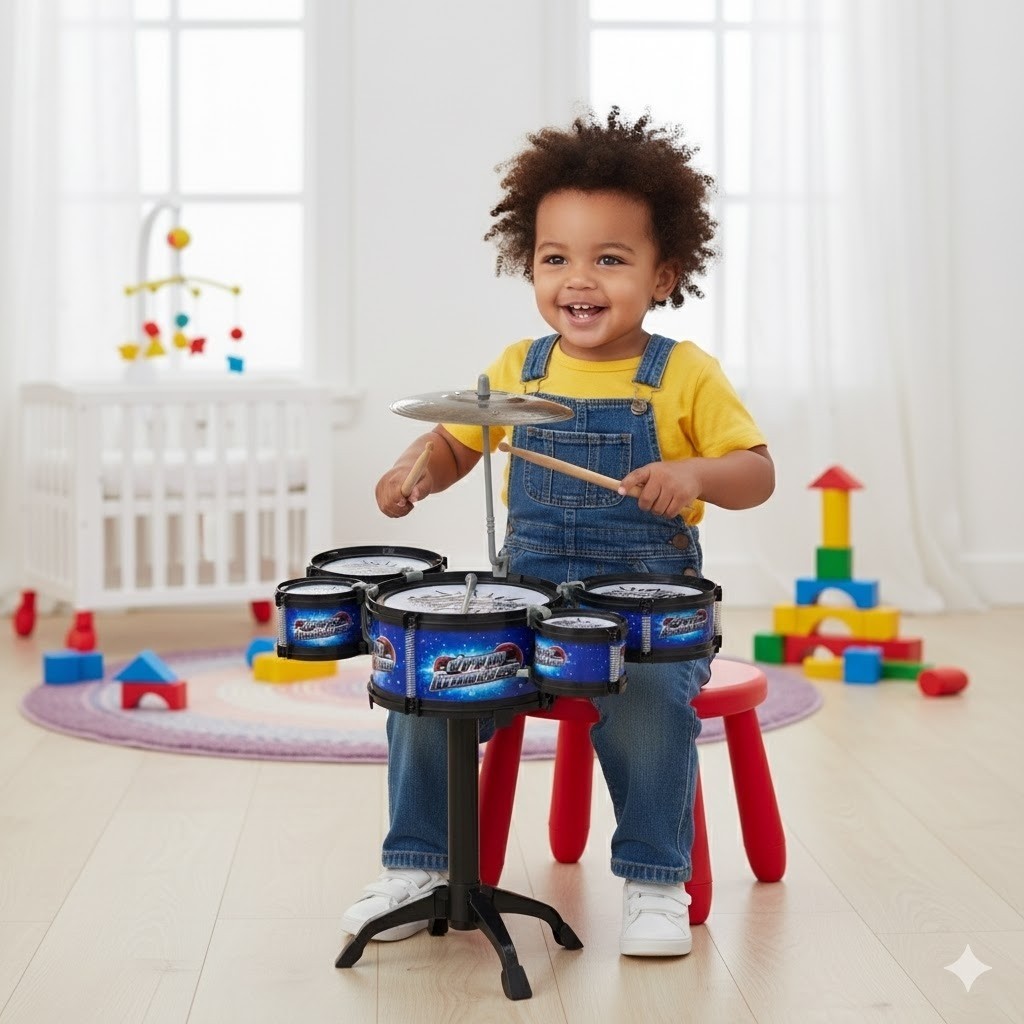 Mini Bateria Brinquedo 5 Tambores Sortida Bateria Infantil Musical Kids Kit Completo Baquetas