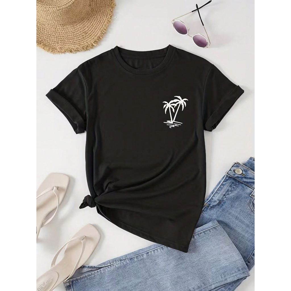 Camiseta Algodão Feminina Básica Premium Coqueiro Praia Presente Casual Moda Primavera Verão Confortável