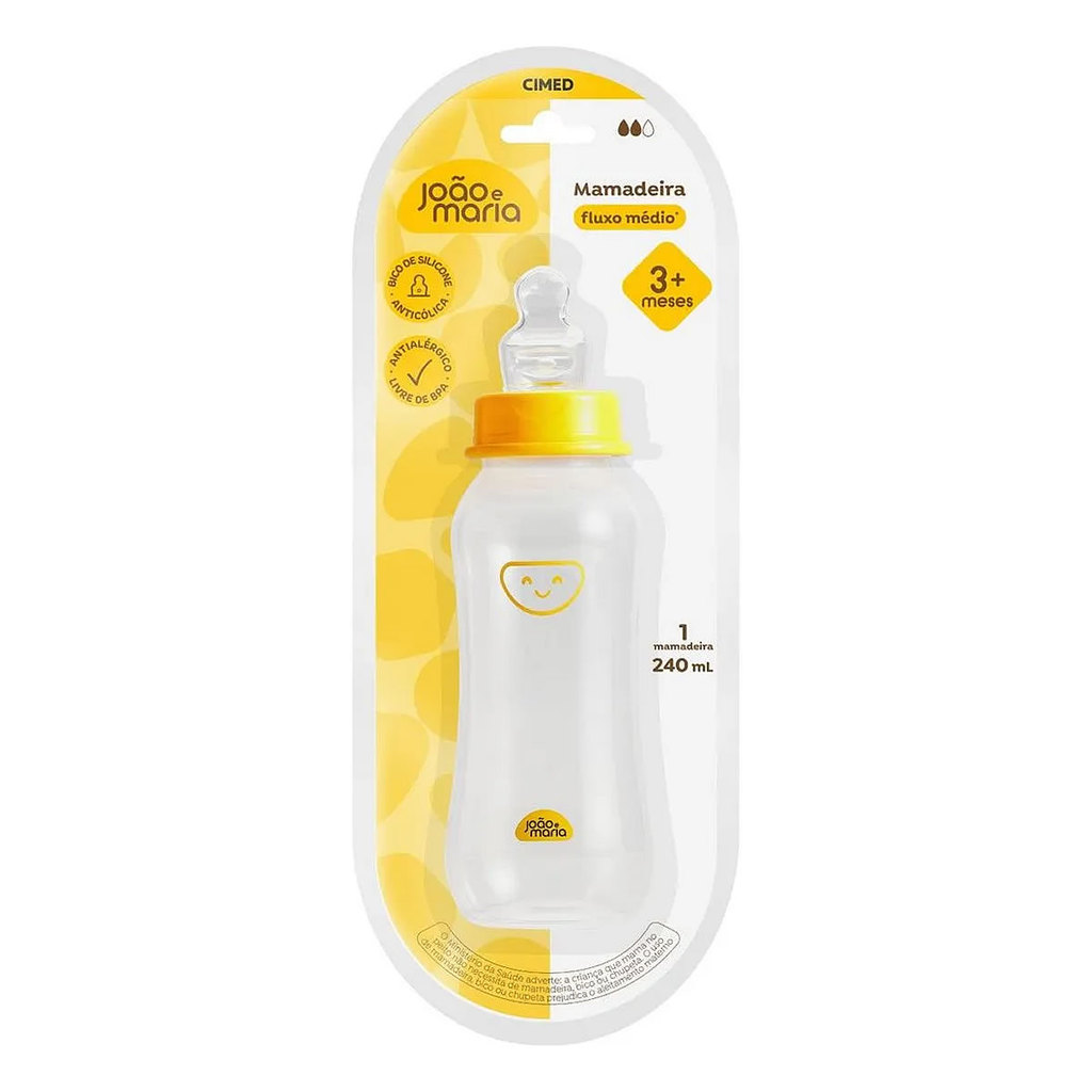 Mamadeira João e Maria Fluxo Médio Bico de Silicone +3 Meses 240ml em Oferta na Shopee
