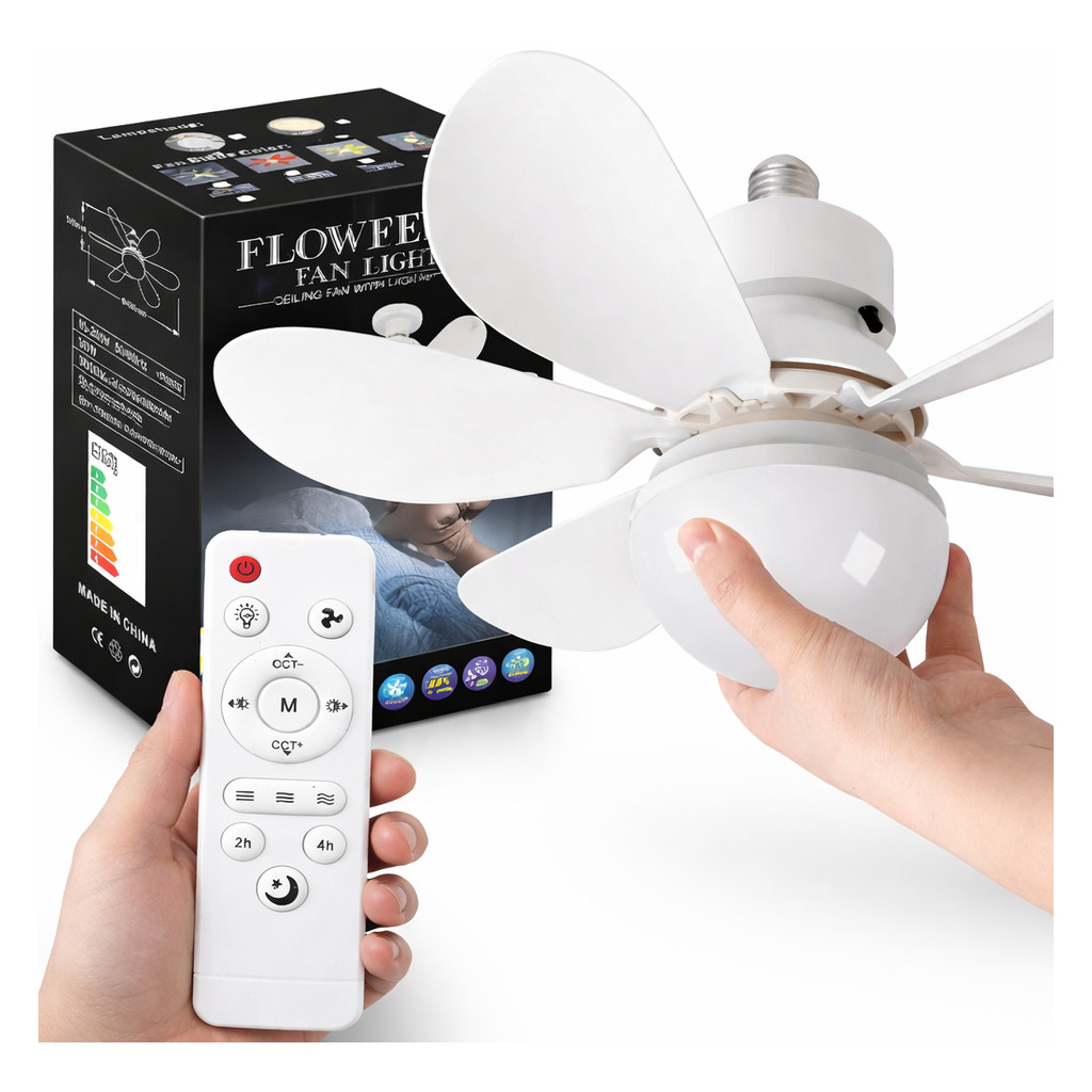 Ventilador de Teto LED E27 60W Silencioso com Controle Remoto Iluminação Moderna Econômica Sala e Quarto