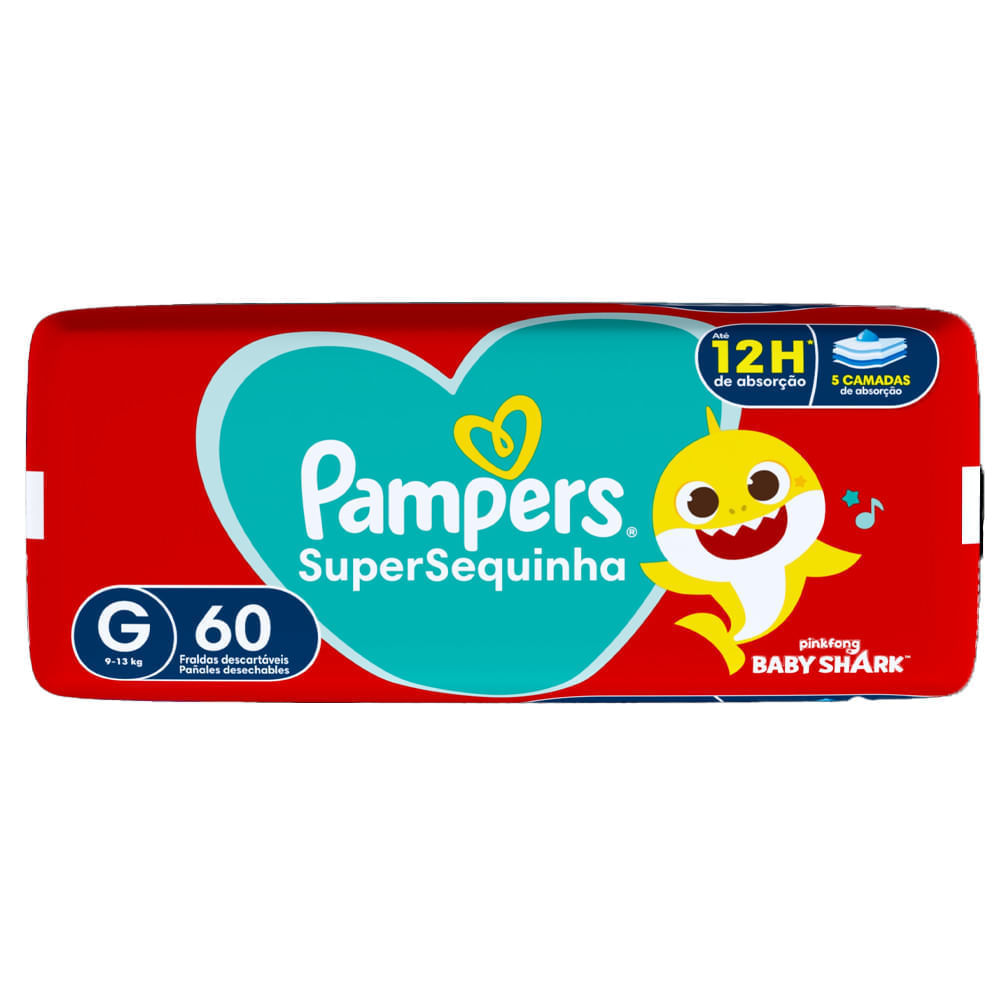 Detalhes do Fralda Descartável Pampers Supersequinha Super G 60 Unidades