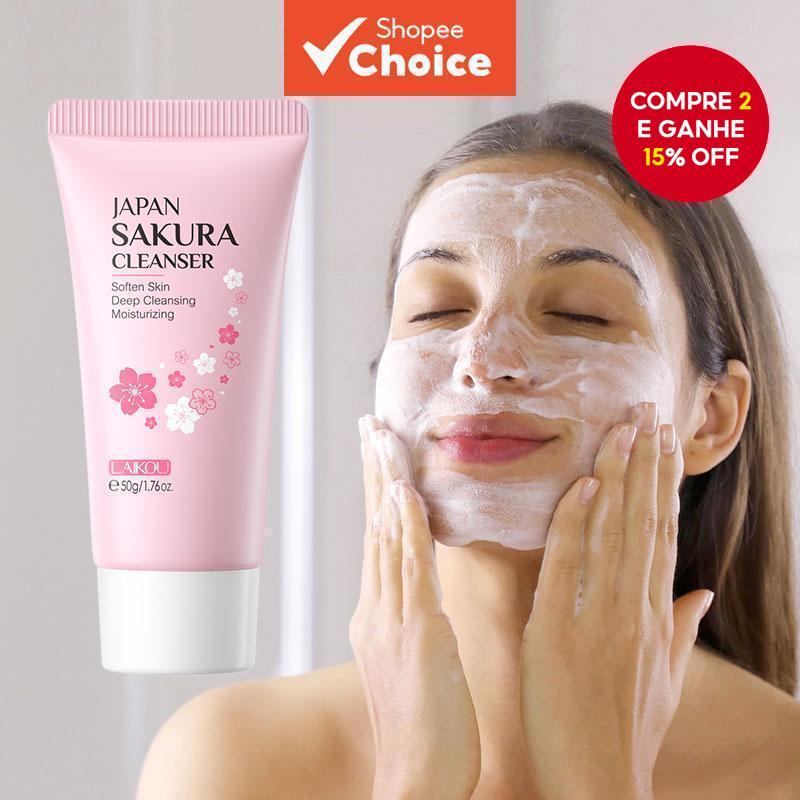 LAIKOU Japão Sakura Cleanser 50g Clareador Lavagem Facial Limpeza De Poros Cravos Profunda E Espuma Rica