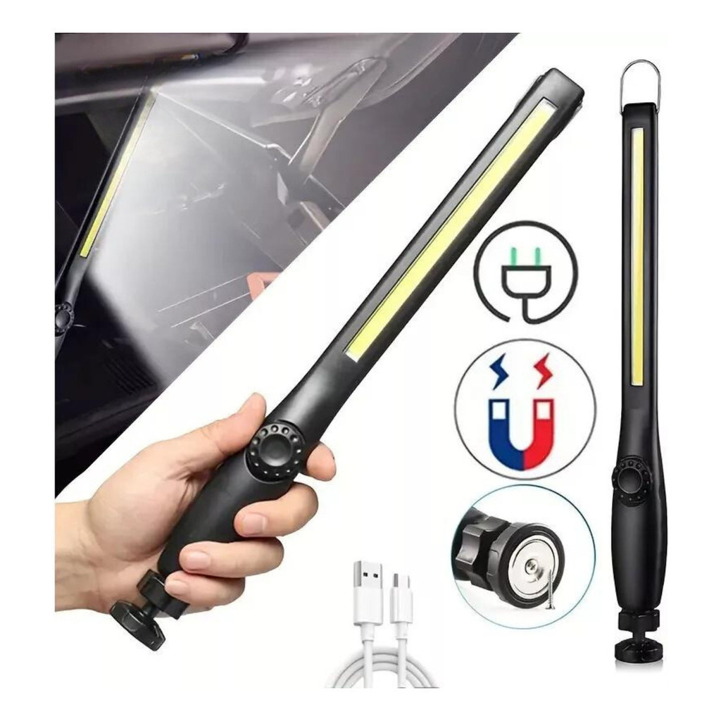 Lanterna Com Ímã Regulável 360° Luz Led Cob USB Recarregável De Emergência Para Inspeção Automóvel