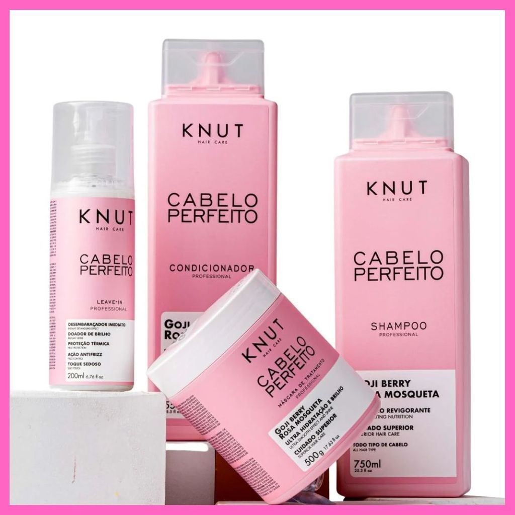 Knut Cabelo Perfeito – Kit Profissional Shampoo + Condicionador + Leave-In + Máscara | Hidratação e Brilho