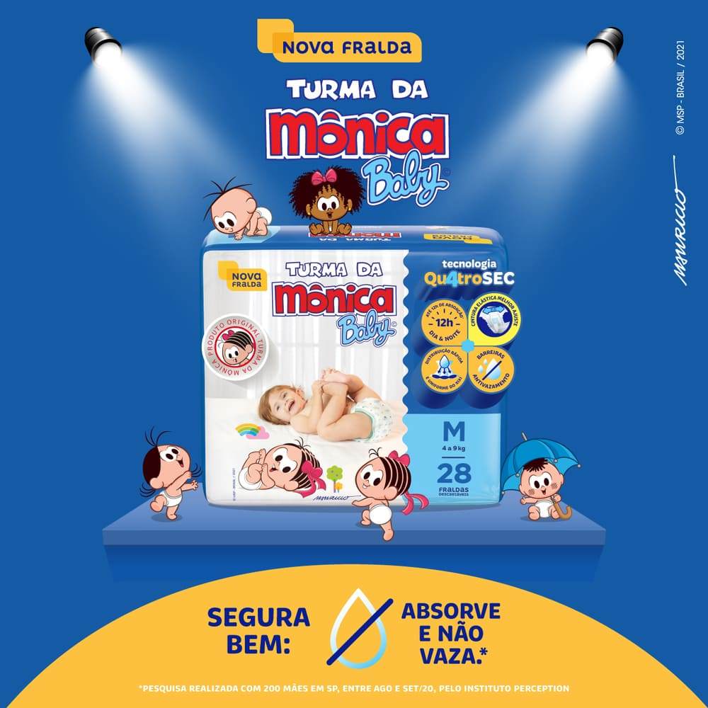 Detalhes do Fralda Infantil Turma da Mônica Baby Jumbo Tamanho M 28 Fraldas Descartáveis
