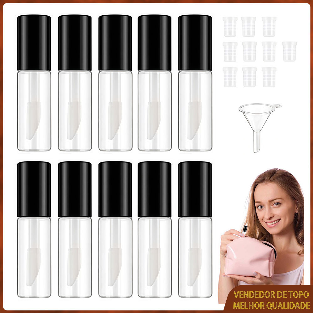 Tubo vazio de brilho labial de 1,2ml Mini recipiente transparente para protetor labial Tubo plástico com aplicador Preto