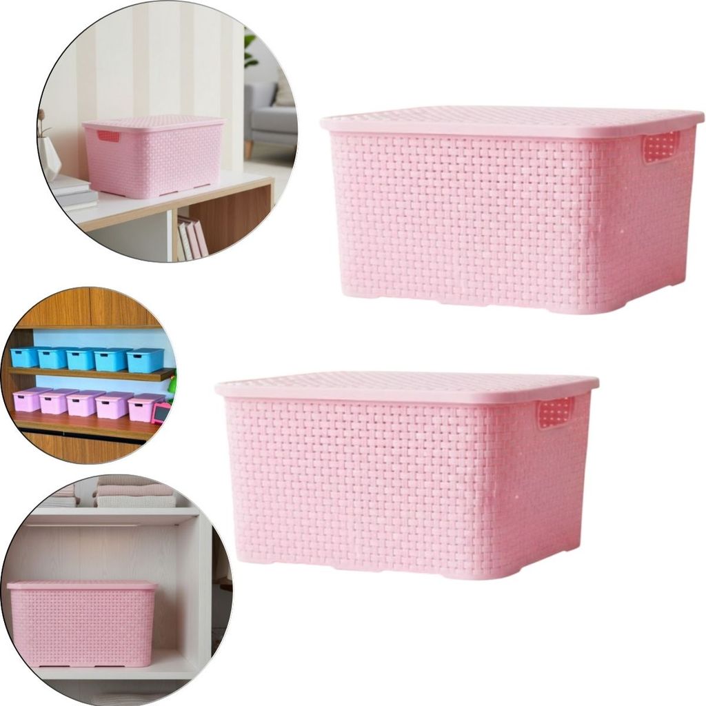 Kit 6 Caixas Organizadora 7 L Rattan Rosa + 20 cabides Infantil