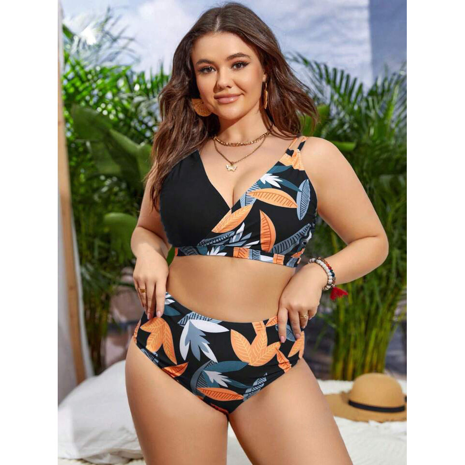 Novo estilo Plus Size menina quente Floral reunião biquíni maiô feminino