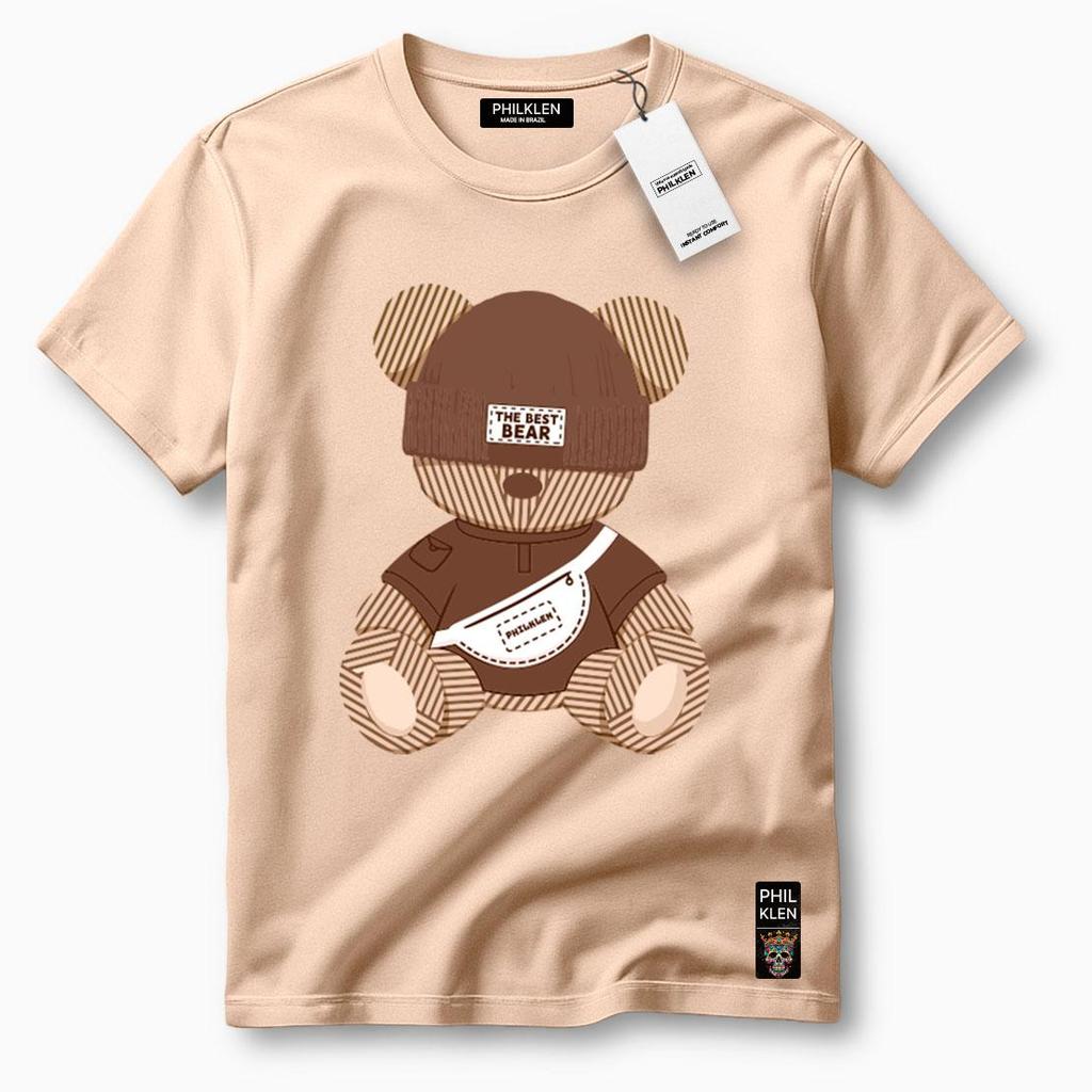 Camiseta Algodão Premium Estampa Urso Gorro Unissex Masculina e Feminina Philklen em Oferta na Shopee