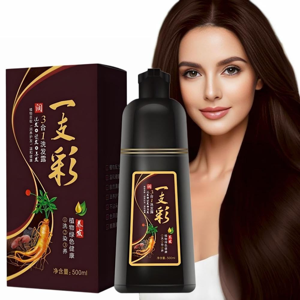 Shampoo Tonalizante, Tintura de Cabelo Castanho Escuro, Corante Capilar para Cobertura de Cabelos Brancos, Shampoo Tonal