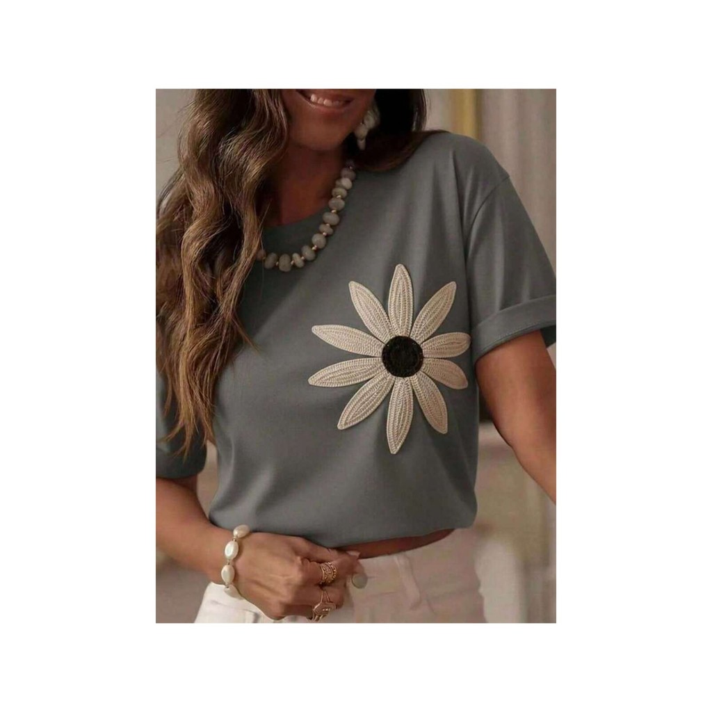 Camiseta Feminina Estilosa Estampada Margarida Lançamento Camiseta 100% Algodão Camisetão Solta Oversized