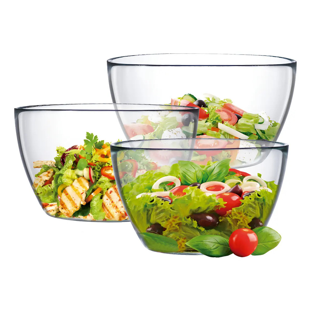 Bowl de Vidro Ruvolo Kit 3 Peças Transparente Tigela Para Salada Sobremesa Cozinha Mesa Fruteira em Oferta na Shopee
