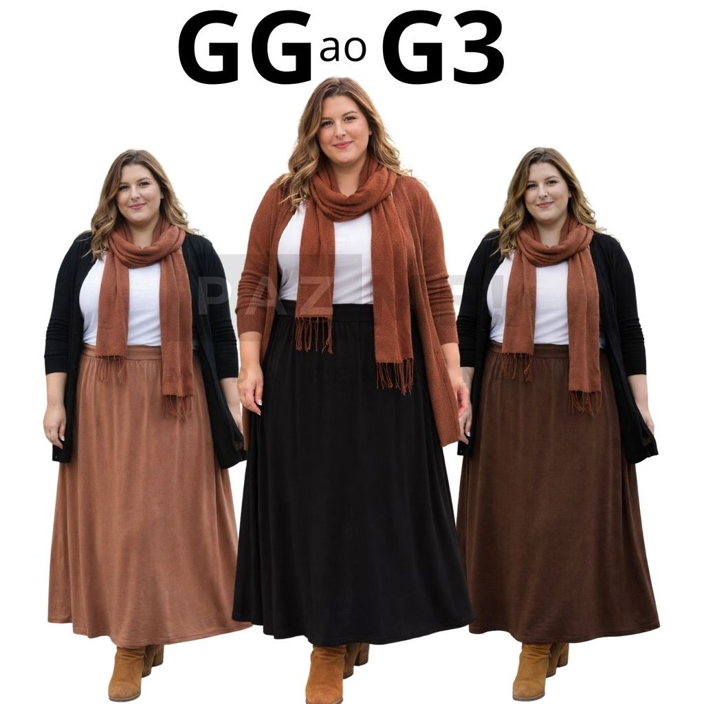 Saia Longa Soltinha Plus Size Moletinho Moda Evangelica