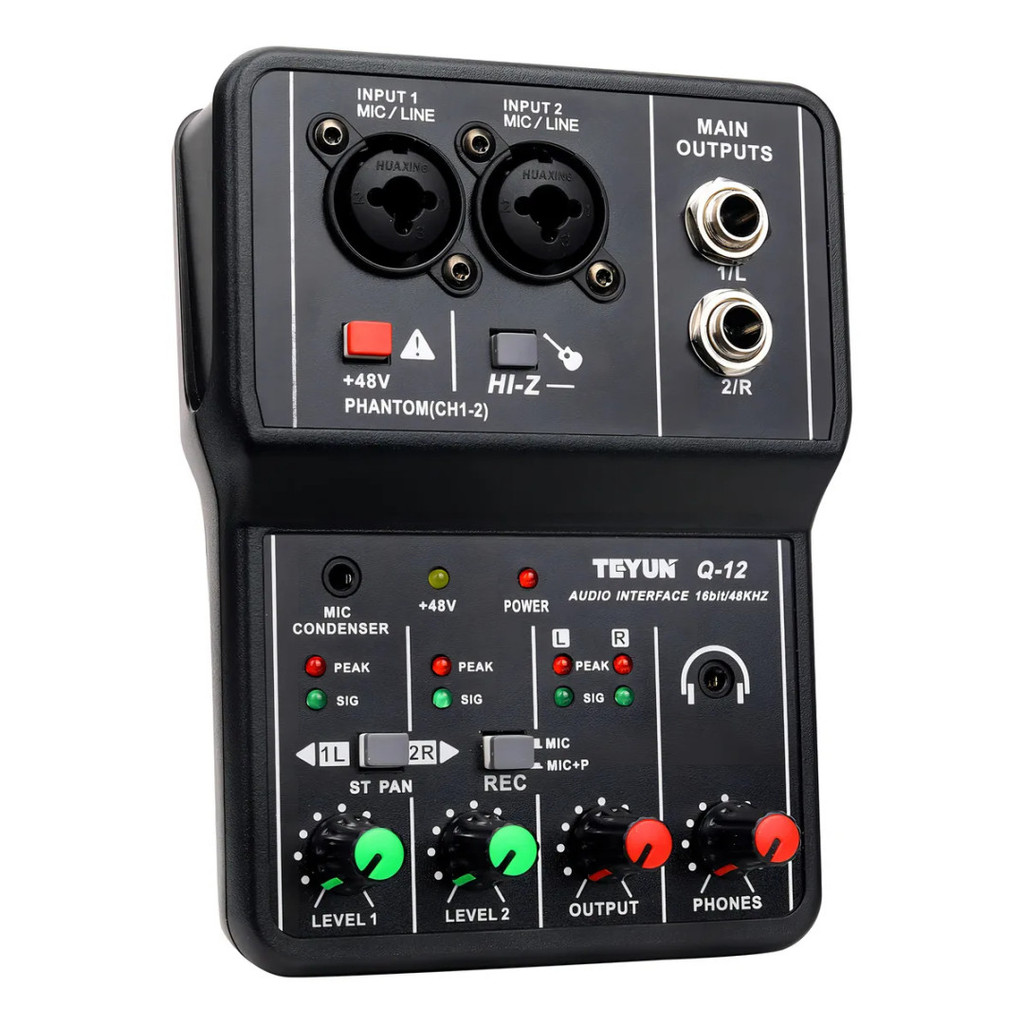 Mesa Mixer Teyun Q-12 com Placa de Som USB para PC Live Pod