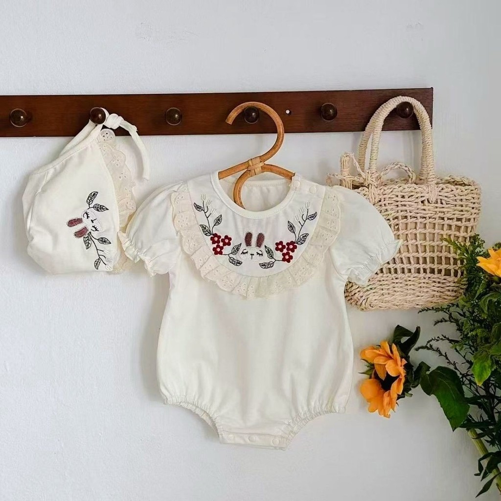 Roupas infantis 2025 roupas de bebê bebê doce triângulo macacão de manga curta roupas de passeio 4.6