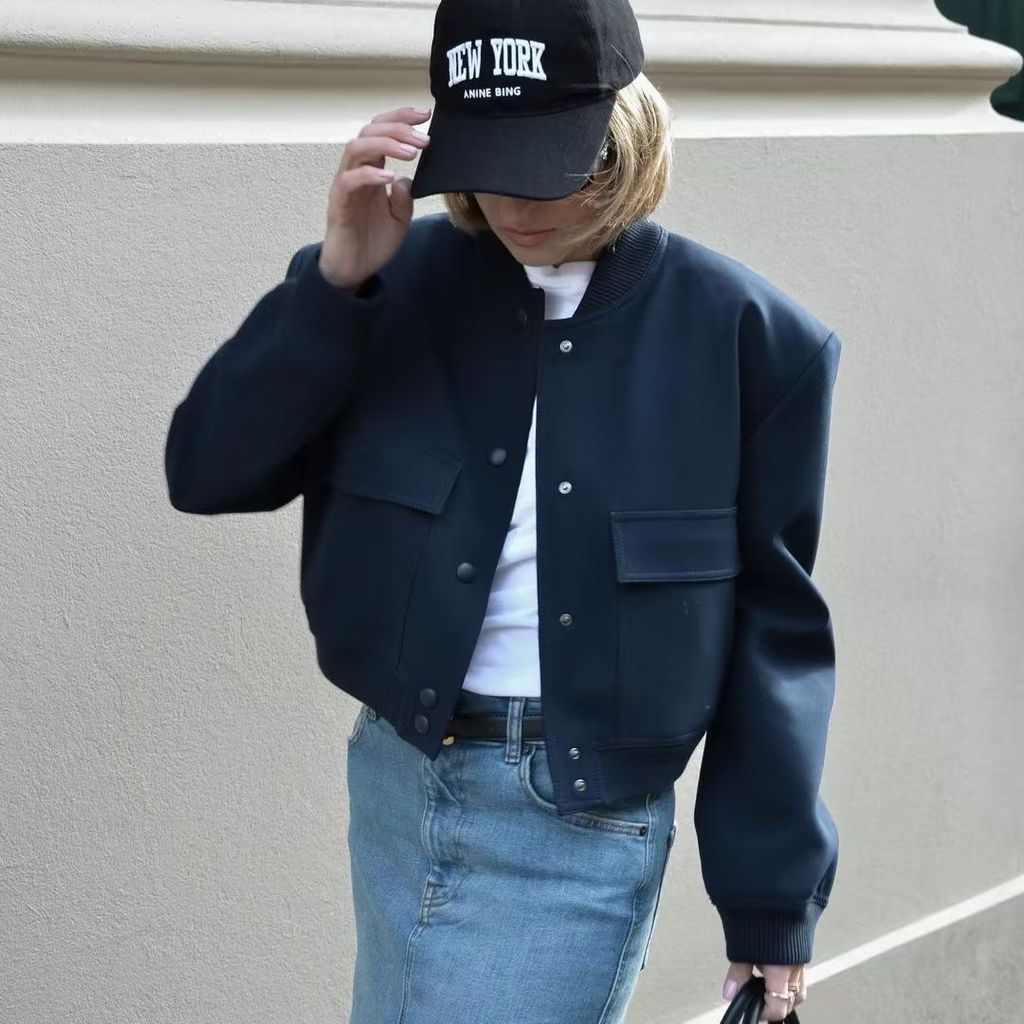 ZA Primavera Novo Estilo Feminino Curto Casaco Bomber de Bolso Grande 2251707