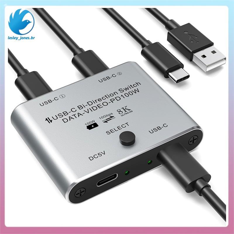 [lesley_jones.br] USB-C KVM Switcher 8K Switch Bidirecional 8K 60Hz/4K 144Hz Suporte De Vídeo 100W PD 10Gbps Transferênc