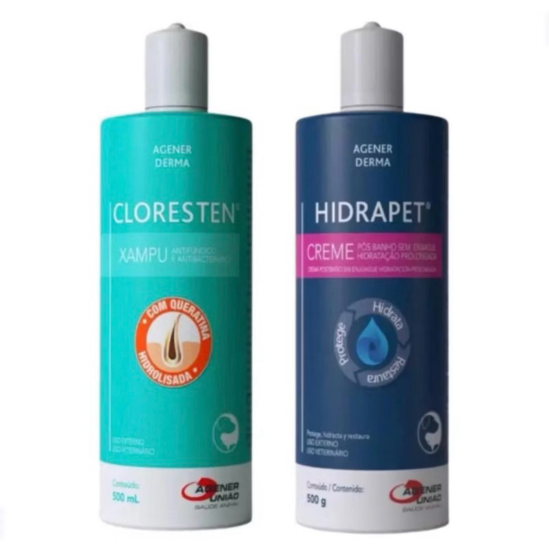 Kit Shampoo Cloresten 500ml + Hidrapet Creme 500g Cães E Gatos envio imediato