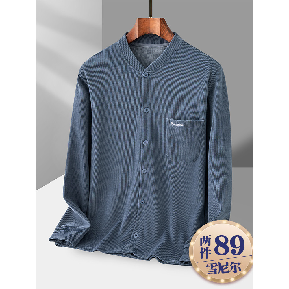 Pai primavera roupas de manga comprida Cardigan camisa de fundo masculina de meia-idade camiseta de meia-idade idosos ro