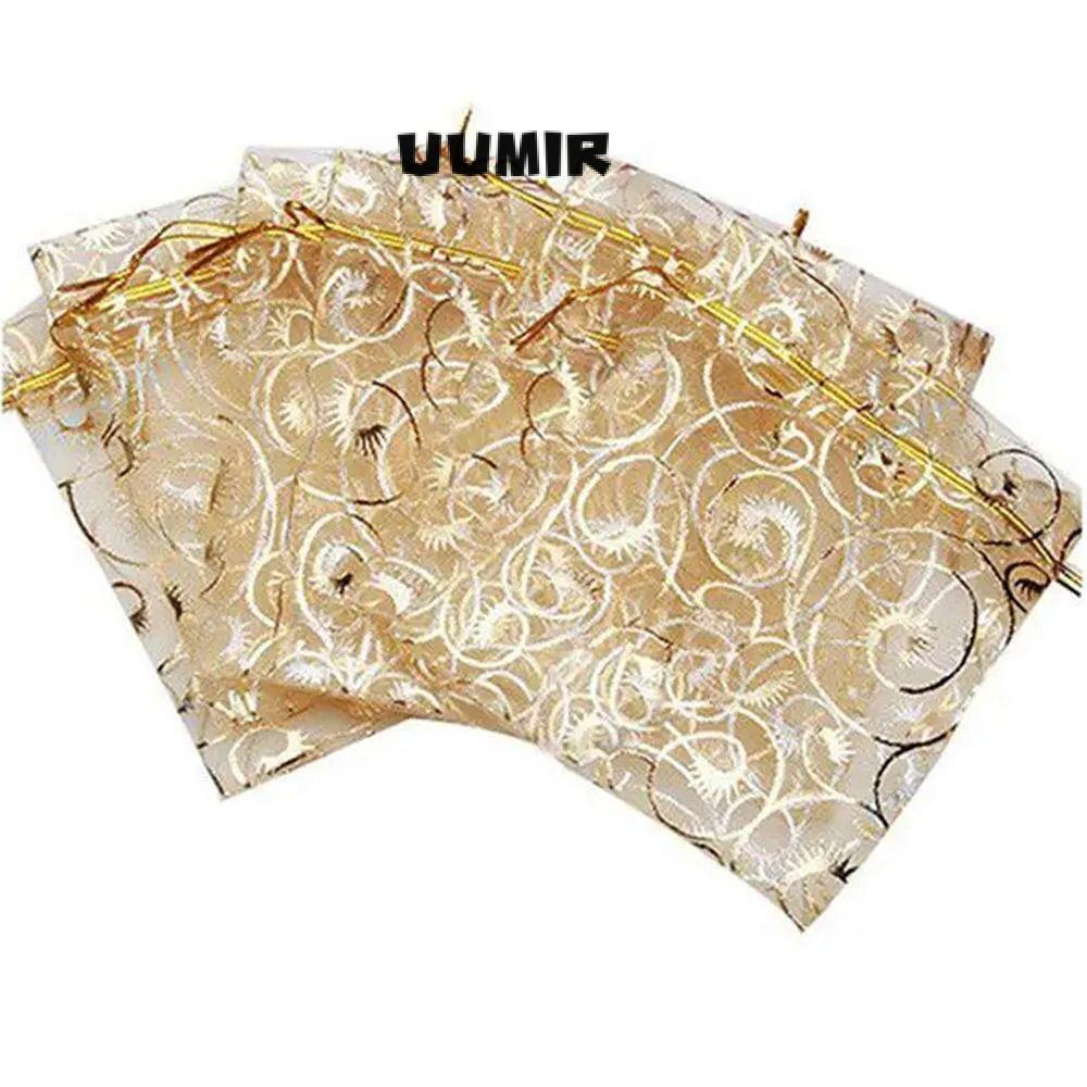 UUMIR 50/100 Peças Bolsas De Joias Envoltório , Saco De Lembrancinhas De Festa De Casamento Com Cordão Dourado , Organza