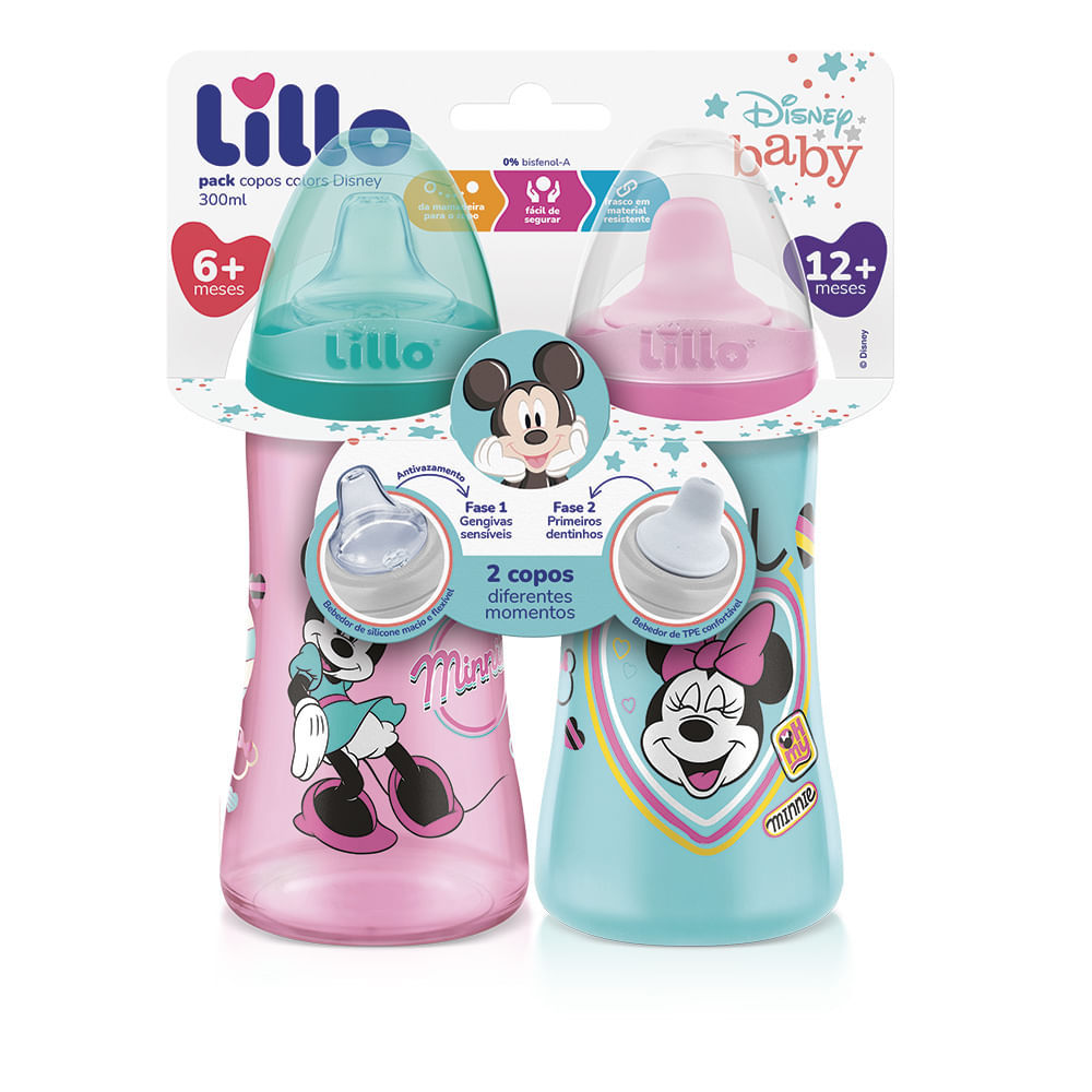 Copo Lillo Colors Disney Minnie Cores Sortidas 2 Unidades 300ml cada em Oferta na Shopee